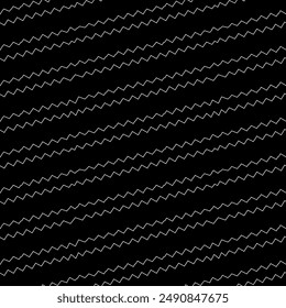 Diagonal zigzag lines seamless pattern. Angled jagged stripes ornament. Slanted wavy stripe figures. Striped background. Tilted broken line shapes wallpaper. Linear waves motif. Curves print. Vector.