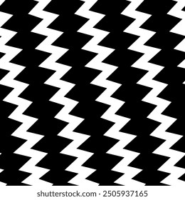 Diagonal zigzag lines seamless pattern. Striped background. Angled jagged stripes ornament. Tilted broken line shapes wallpaper. Slanted wavy stripe figures. Linear waves motif. Curves print. Vector.