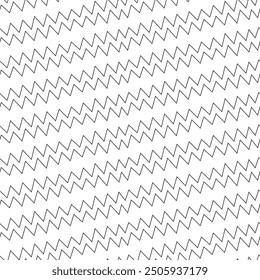 Diagonal zigzag lines seamless pattern. Striped background. Linear waves motif. Angled jagged stripes ornament. Slanted wavy stripe figures. Tilted broken line shapes wallpaper. Curves print. Vector