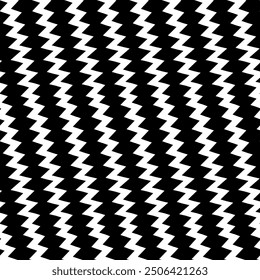 Diagonal zigzag lines seamless pattern. Striped background. Linear waves motif. Slanted wavy stripe figures. Angled jagged stripes ornament. Curves print. Tilted broken line shapes wallpaper. Vector.