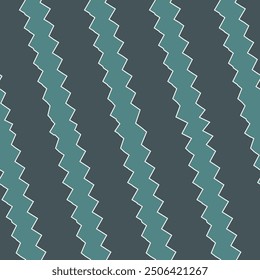 Diagonal zigzag lines seamless pattern. Striped background. Tilted broken line shapes wallpaper. Slanted wavy stripe figures. Angled jagged stripes ornament. Linear waves motif. Curves print. Vector.