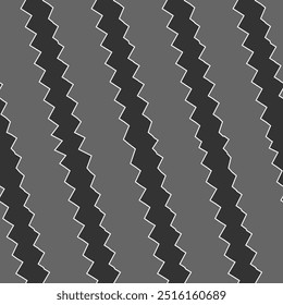Diagonale zigzaglijnen naadloos patroon. Gestreepte achtergrond. Gekantelde gebroken lijnvormen behang. Gehoekte gekartelde strepen ornament. Schuine golvende streepfiguren. Lineaire golven motief. Curven afdrukken. Vector.