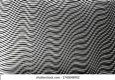 Diagonal zigzag wavy linear texture with moire effect. Creative monochrome vector background for web sites, interior design, business cards, banners, posters, home textile.
