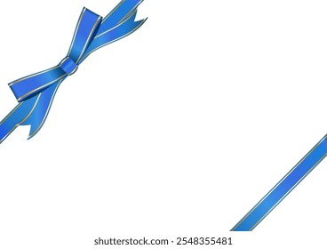 Diagonally applied blue  satin ribbon with gold line Gift or message card
