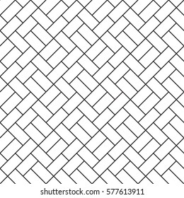 Diagonally laid bricks. Thin black line seamless vector pattern