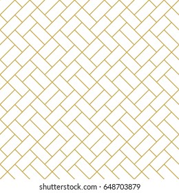 Diagonally laid bricks. Thin line seamless vector pattern in gold