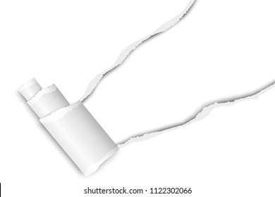 Diagonally snatched middle of white paper from upper right corner to lower left with paper curl. Vector template paper design.