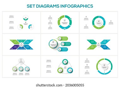 Diagrama con 3, 4, 6 elementos, plantilla infográfica para web, negocios, presentaciones, ilustración vectorial