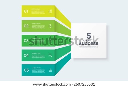 Diagram with 5 steps or options. Vector design template with icons and text