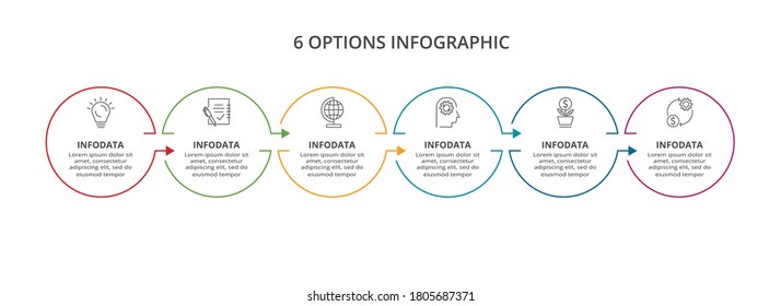 Diagram with 6 steps, circle elements of graph, options, parts or processes. Template for infographic, presentation.