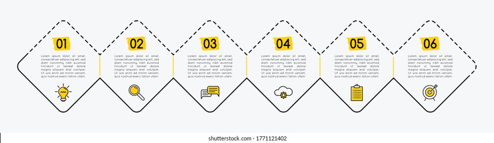 Diagrama con 6 pasos. Infografía. Vector