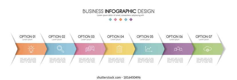 Diagram with 7 steps. Colourful infograph. Vector