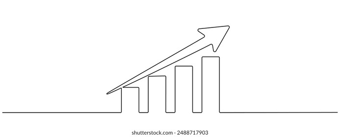 Diagrama con flecha dibujada con una línea continua. Histograma de porcentaje positivo en el estilo de poro de una sola línea Business Growth Concept . Ilustración editable de Vector