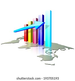Diagram with arrow on world map