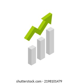Diagrama con flecha hacia arriba, icono isométrico.