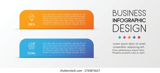 Diagram with business icons and 2 steps. Vertical infograph design. Vector