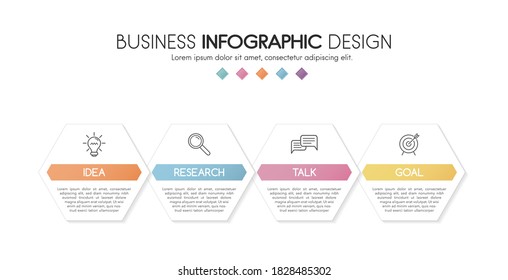 Diagram with business icons and 4 steps. Infograph design. Vector