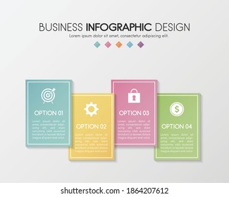 Diagram with business icons and 4 steps. Infograph design. Vector