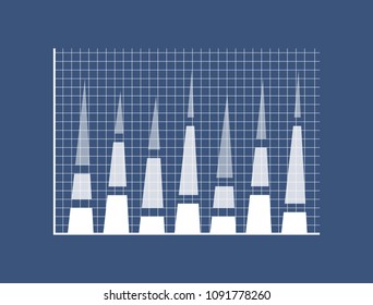 Diagram and business information, data in graph, chart and graphic, visual representation of info, vector illustration isolated on blue background