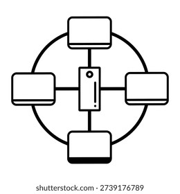 Diagram of a central device connected to four peripheral devices in a circular arrangement