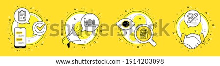 Diagram chart, Approved checklist and Internet documents line icons set. Cell phone, megaphone and deal vector icons. Project edit sign. Presentation graph, Accepted message, Web page. Vector