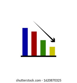 Diagram, chart with arrow down. Icon, symbol, element. Vector graphic. Isolated on white. Flat style design.
