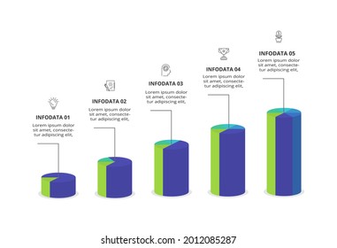 Diagramm, Darstellung des Zylinders Graphen. Zeitstrahl-Konzept für Unternehmen mit 5 Teilen