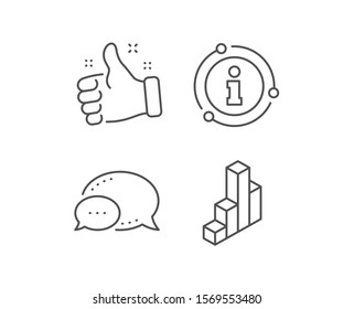 Diagram chart line icon. Chat bubble, info sign elements. Column 3d graph sign. Market analytics symbol. Linear 3d chart outline icon. Information bubble. Vector