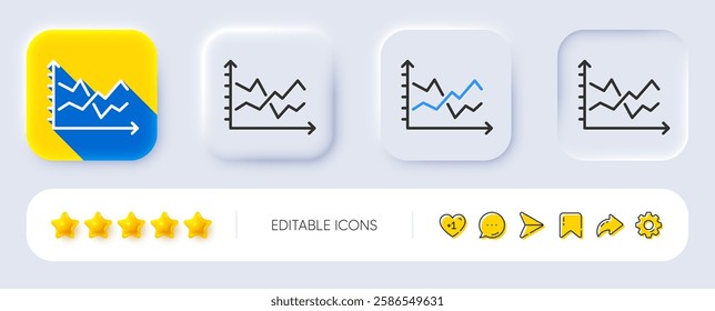 Diagram chart line icon. Neumorphic, Flat shadow, 3d buttons. Presentation graph sign. Market analytics symbol. Line diagram chart icon. Social media icons. Vector