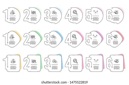Diagram chart, Medical helicopter and Chemistry lab line icons set. Infographic timeline. Swipe up, Pie chart and Analytics signs. Presentation graph, Sky transport, Laboratory. Vector