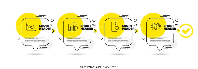 Diagram chart, Search and Smartphone recovery line icons set. Timeline infograph speech bubble. Safe water sign. Presentation graph, Analytics, Phone repair. Hold drop. Business set. Vector