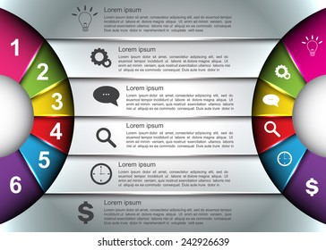 Diagram Circle Design, Glowing Semi-circle Curve With Number -  Business Icon and Information Text Design on Metallic Color Background,  For Business/Finance Infographic. Vector Illustration