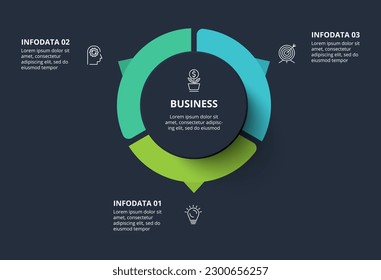 Diagram concept for infographic with 3 steps, options, parts or processes. Template for web on a black background.