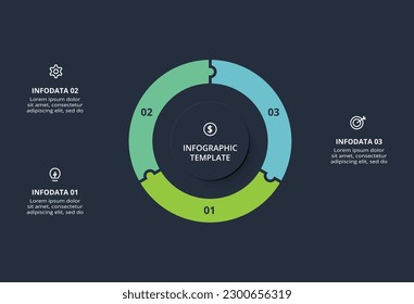 Diagram concept for infographic with 3 steps, options, parts or processes. Template for web on a black background.