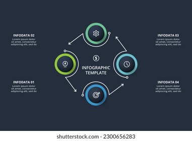 Diagram concept for infographic with 4 steps, options, parts or processes. Template for web on a black background.