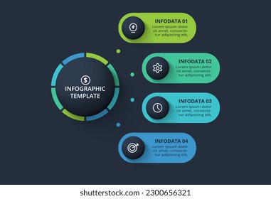 Diagram concept for infographic with 4 steps, options, parts or processes. Template for web on a black background.