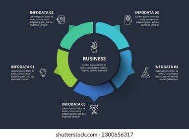 Diagram concept for infographic with 5 steps, options, parts or processes. Template for web on a black background.