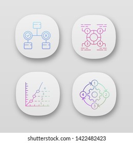 Diagram concepts app icons set. Decision, explanatory, phase, process charts. Statistics data and process flow. UI/UX user interface. Web or mobile applications. Vector isolated illustrations