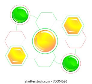 Diagram consisting of colored hexagons and tie lines