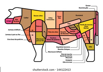 Diagram: cuts of beef. French.