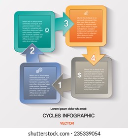 Diagram cyclic business process or workflow for success project and other Your variant. Vector illustration template with text areas on four positions