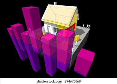 diagram of a detached house with additional wall and roof insulation with abstract business diagram