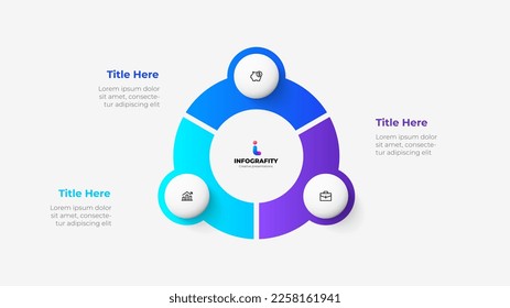 Diagram divided into 3 parts with circles. Design concept of three steps or parts of business cycle. Infographic design template