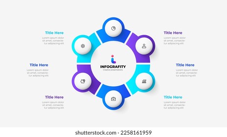 Diagram divided into 6 parts with circles. Design concept of six steps or parts of business cycle. Infographic design template