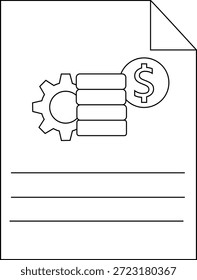 Diagrama de un documento que muestra un engranaje apilado bloques y un signo de dólar