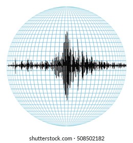 diagram of earthquakes on planet earth, the concept of seismic activity, the record of the seismograph in the field, vector