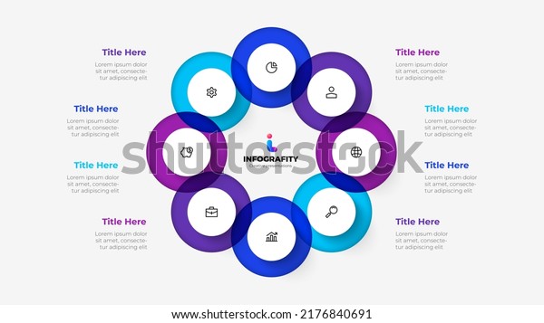 Diagram with
eight steps. Slide for business presentation. Cycle infographic
element divided into 8
options.