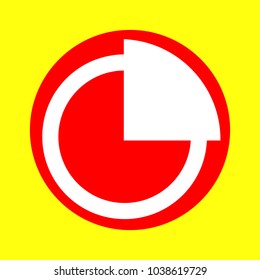 Diagram element icon. Vector. White flat icon inside red circle at yellow background. Isolated.
