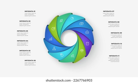 Diagram with eleven steps. Slide for business presentation. Cycle infographic element divided into 11 options