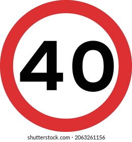 Diagram, Entrance to a zone where a maximum speed limit of 40 mph is in force, road signs in the United Kingdom